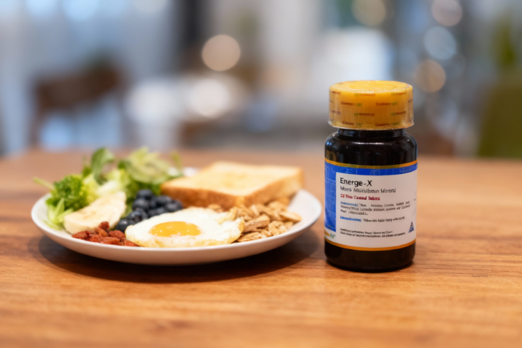 قرص انرژکس برای چاقی کنار صبحانه سالم